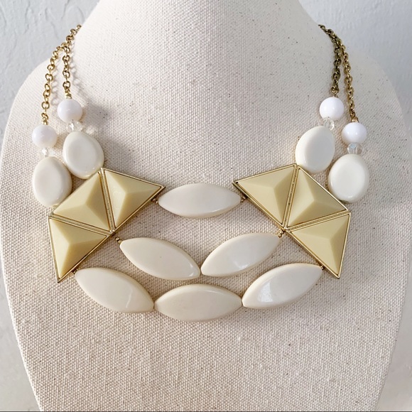 Francesca’s Collections Ivory Beaded Bib Statement Necklace, Costume Jewelry - Picture 2 of 5
